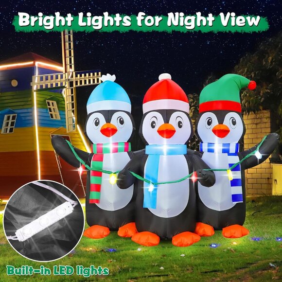 ⚡6FT Christmas Inflatables Blow up 3 Cute Penguins LED Light Outdoor Decoration - Picture 3 of 6